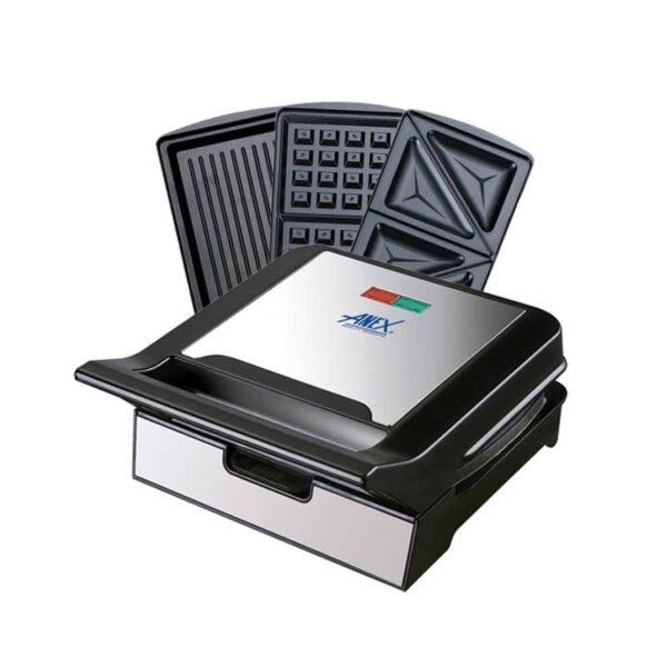 "Anex AG-2039 Deluxe Sandwich Maker – 3-in-1 waffle maker, griller, and sandwich toaster, perfect for Pakistani kitchens."